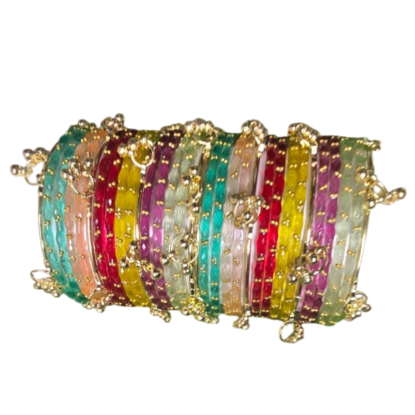 Multicolor Silk Thread Bangles Set with Golden Beads & Charms